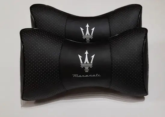 2pc Car Seat Headrest Pillow Neckrest Fashion Cushion Best PU Leather Quality Maserati