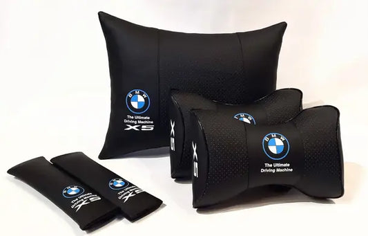 1 Set 5pcs Car Seat Headrest Pillow Back Lumbar Cushion Support Best PU Leather BMW X5