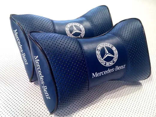 2pc Car Seat Headrest Neckrest Pillow Cushion Best Fashion Blue PU Leather Quality Mercedes-Benz