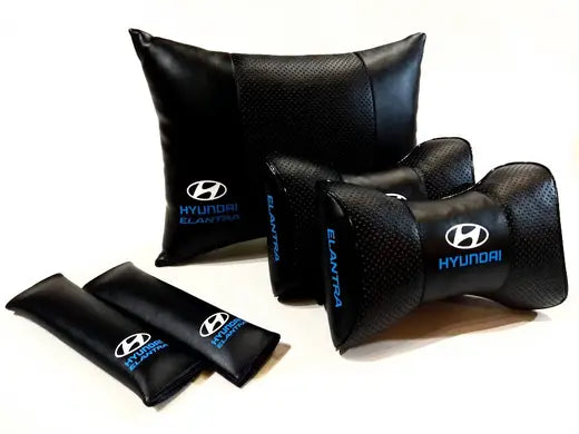 1 Set 5pcs Car Seat Headrest Pillow Best Back Lumbar Cushion Support PU Leather Hyundai Elantra