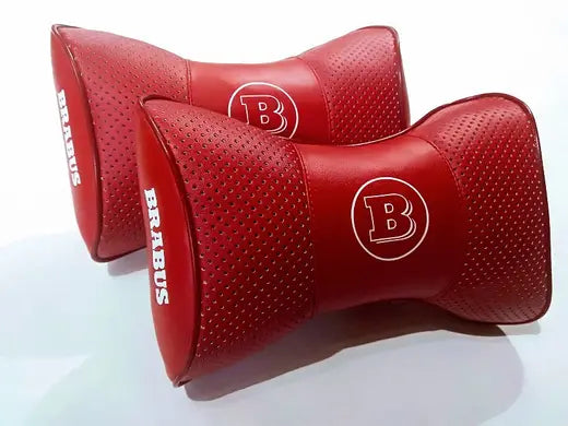 2pc Car Seat Headrest Pillow Neckrest Fashion Cushion Best Red PU Leather BRABUS