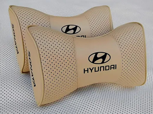 2pc Car Seat Headrest Pillow Neckrest Fashion Cushion Beige Best PU Leather Quality Hyundai