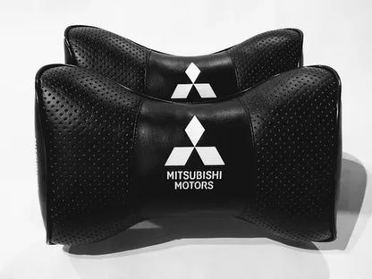 2pc Car Seat Headrest Neckrest Pillow Cushion Best Fashion PU Leather Quality Mitsubishi