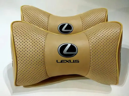 2pc Car Seat Headrest Pillow Neckrest Fashion Cushion Best Beige PU Leather Quality Lexus