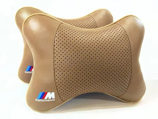 2pc Car Seat Headrest Lumbar Support Back Pillow Cushion Beige PU Leather BMW M