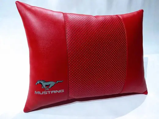 2pc Car Seat Lumbar Back Support Headrest Pillow Cushion Best Red PU Leather Ford Mustang