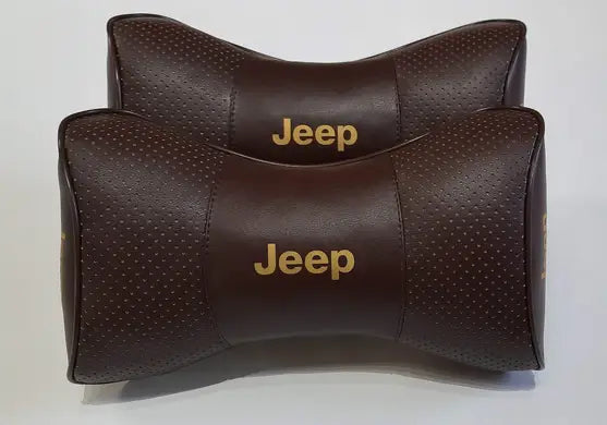 2pc Car Seat Headrest Pillow Neckrest Fashion Cushion Best Brown PU Leather Jeep