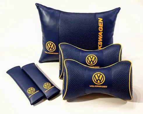 1 Set 5pcs Car Seat Headrest Pillow Best Back Lumbar Cushion Support PU Leather Volkswagen