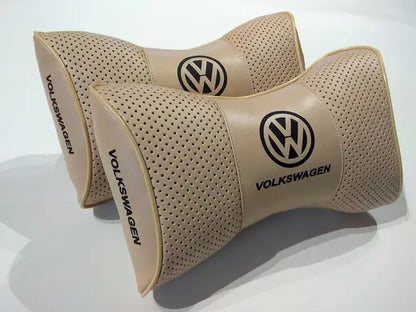 2pc Car Seat Headrest Pillow Best Neckrest Fashion Cushion Beige PU Leather Quality Volkswagen