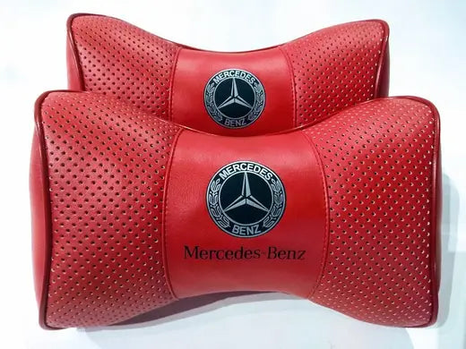 2pc Car Seat Headrest Neckrest Pillow Cushion Best Fashion Red PU Leather Quality Mercedes-Benz