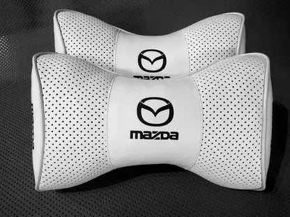 2pc Car Seat Headrest Pillow Neckrest Fashion Cushion Best White PU Leather Quality Mazda