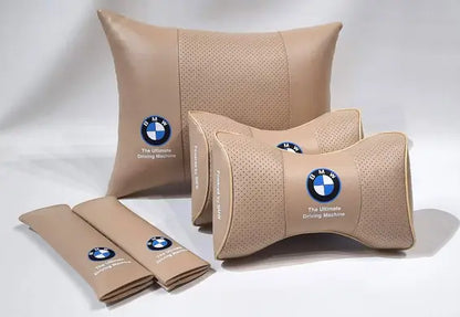 1 Set 5pcs Car Seat Headrest Pillow Back Lumbar Cushion Support Best PU Leather BMW