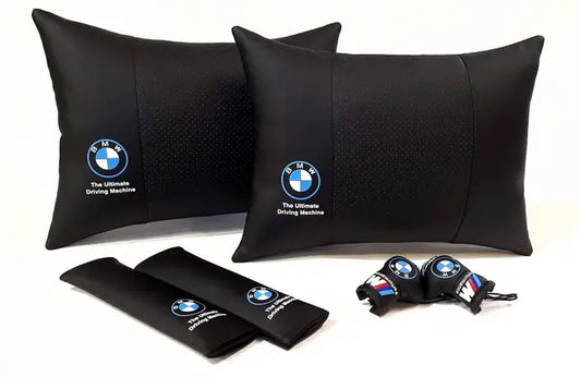 1 Set 6pcs Car Seat Headrest Pillow Back Lumbar Cushion Support Best PU Leather BMW