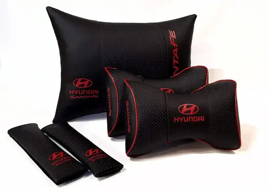 1 Set 5pcs Car Seat Headrest Pillow Best Back Lumbar Cushion Support PU Leather Hyundai Santa Fe