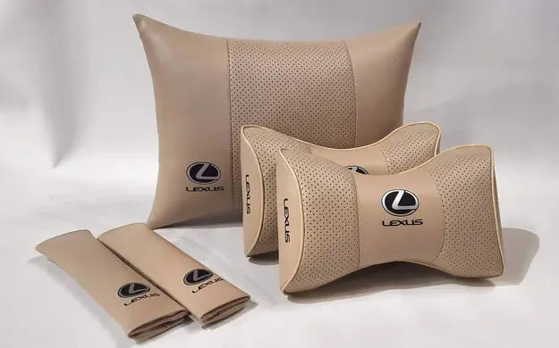 1 Set 5pcs Car Seat Headrest Pillow Best Back Lumbar Cushion Support PU Leather Lexus