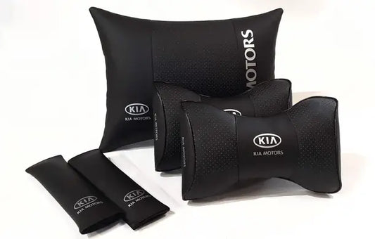 1 Set 5pcs Car Seat Headrest Pillow Best Back Lumbar Cushion Support PU Leather KIA