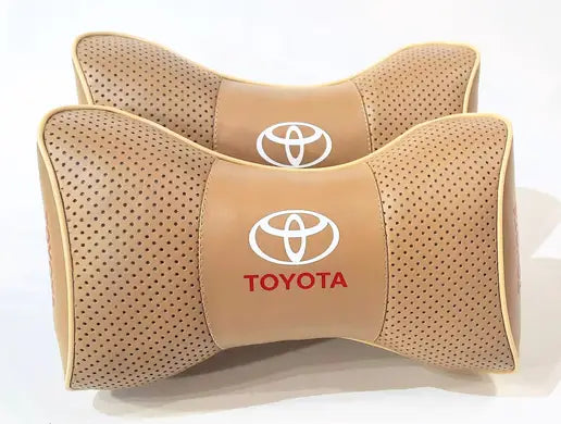 2pc Car Seat Headrest Pillow Neckrest Fashion Cushion Best Beige PU Leather Quality Toyota