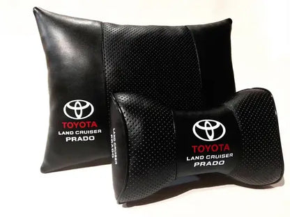 1 Set 6pcs Car Seat Headrest Pillow Best Back Lumbar Cushion Support PU Leather Toyota Land Cruiser Prado