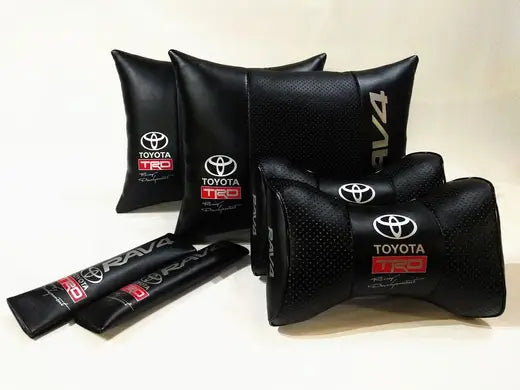 1 Set 6pcs Car Seat Headrest Pillow Best Back Lumbar Cushion Support PU Leather Toyota RAV4