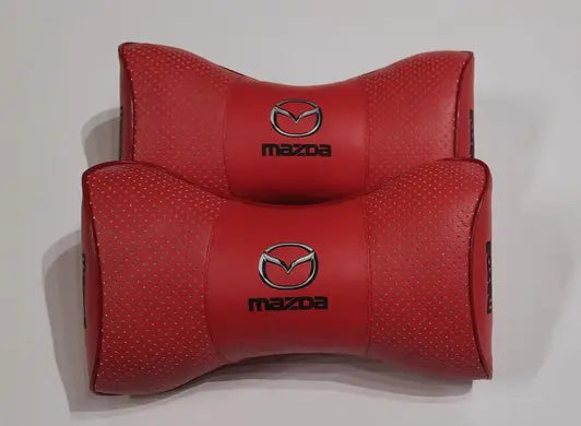 2pc Car Seat Headrest Pillow Neckrest Fashion Cushion Best Red PU Leather Quality Mazda