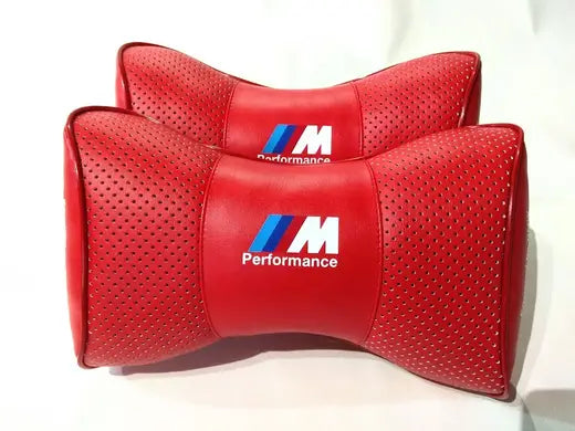 2pc Car Seat Headrest Pillow Neckrest Fashion Cushion Best Red PU Leather BMW M