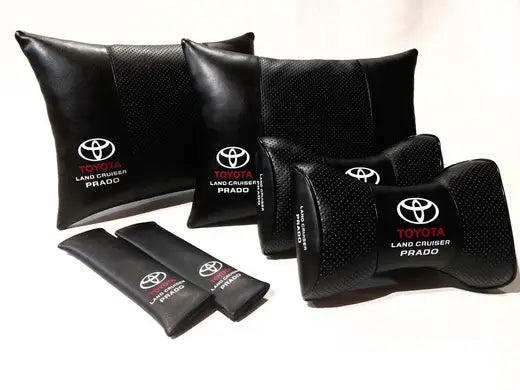 1 Set 6pcs Car Seat Headrest Pillow Best Back Lumbar Cushion Support PU Leather Toyota Land Cruiser Prado