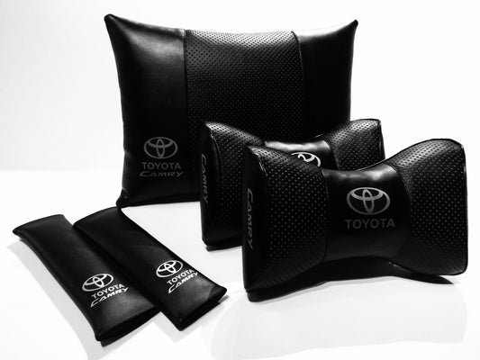 1 Set 5pcs Car Seat Headrest Pillow Lumbar Back Cushion Support Best PU Leather Toyota Camry